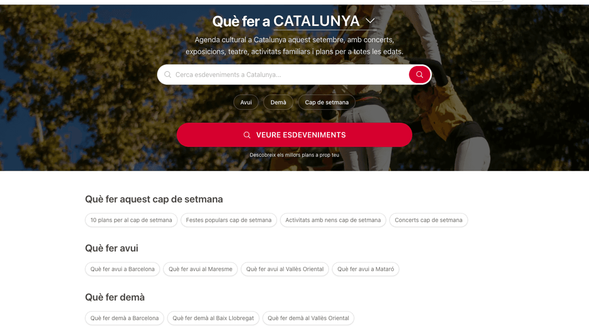 esdeveniments.cat homepage showing events across Catalonia